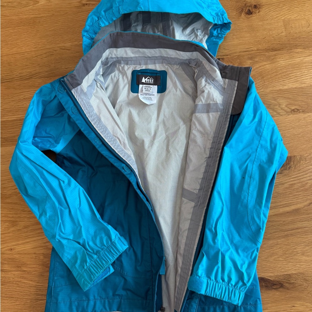 REI Blue Raincoat Weather-Resistant Hooded Jacket